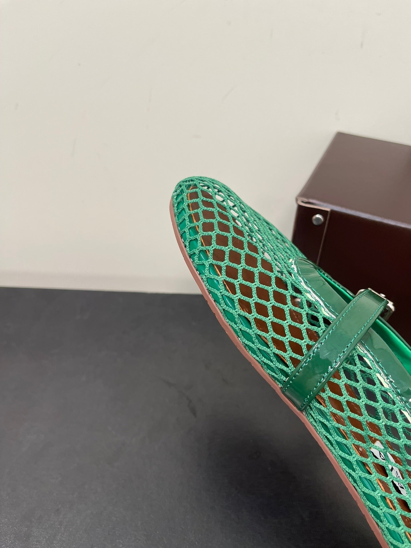 ALAIA BALLET FLATS IN COOL GREEN MESH FISHNET - 35