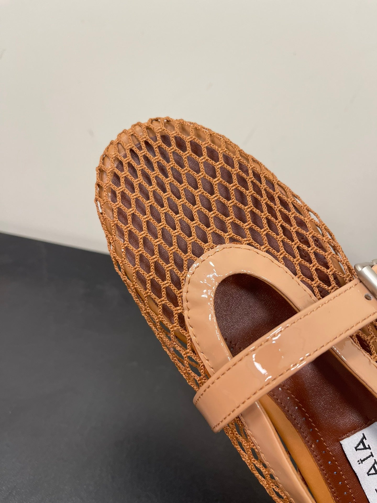 ALAIA BALLET FLATS IN COPPER BROWN MESH FISHNET - 35