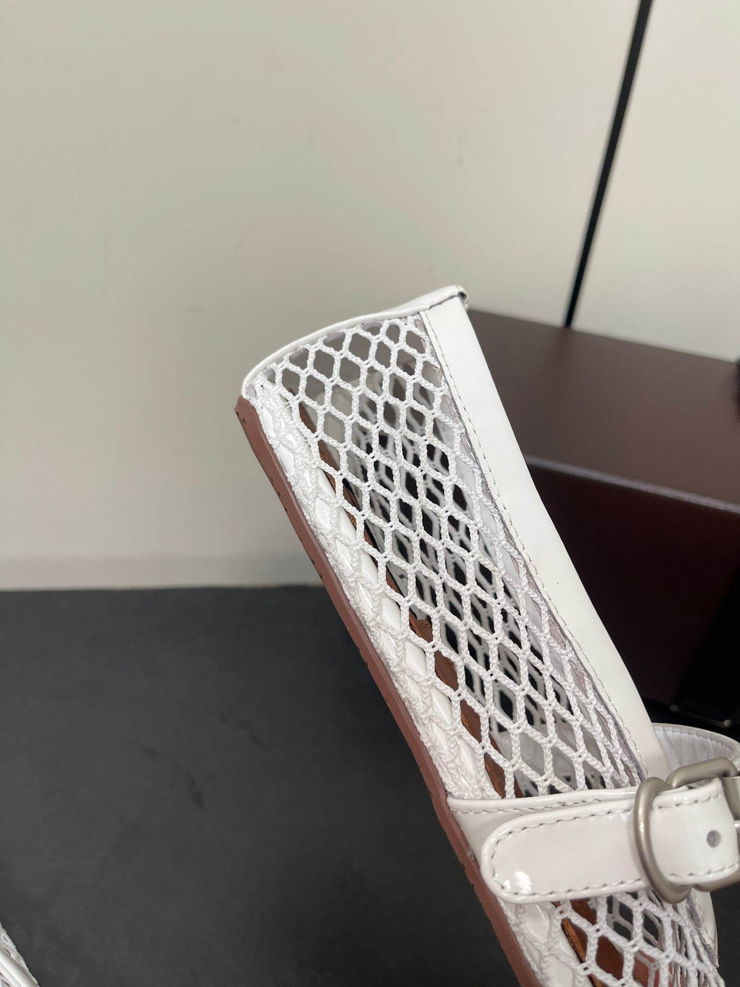 ALAIA BALLET FLATS IN WHITE MESH FISHNET - 35
