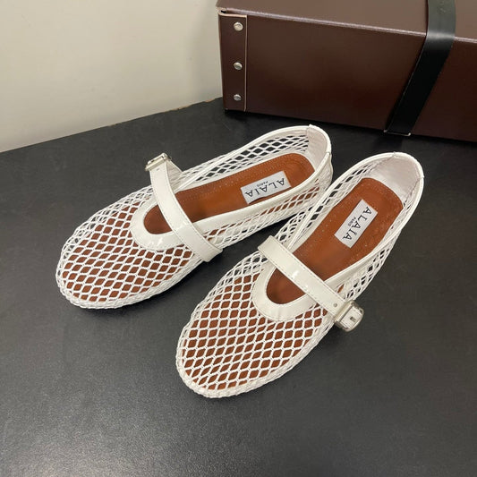 ALAIA BALLET FLATS IN WHITE MESH FISHNET - 35