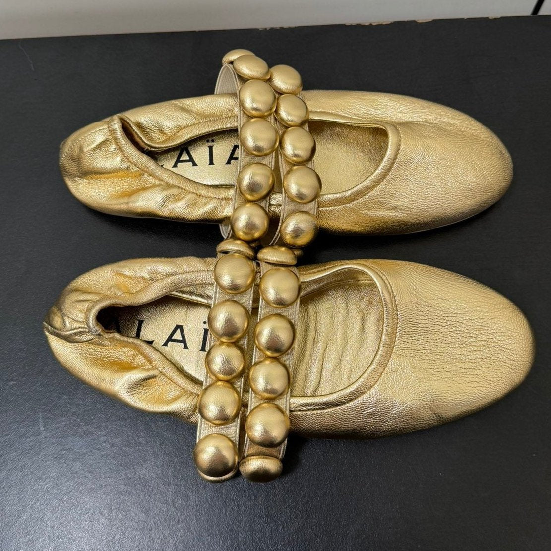 ALAIA SPHERE BALLET FLATS IN GOLDEN LAMBSKIN - 35