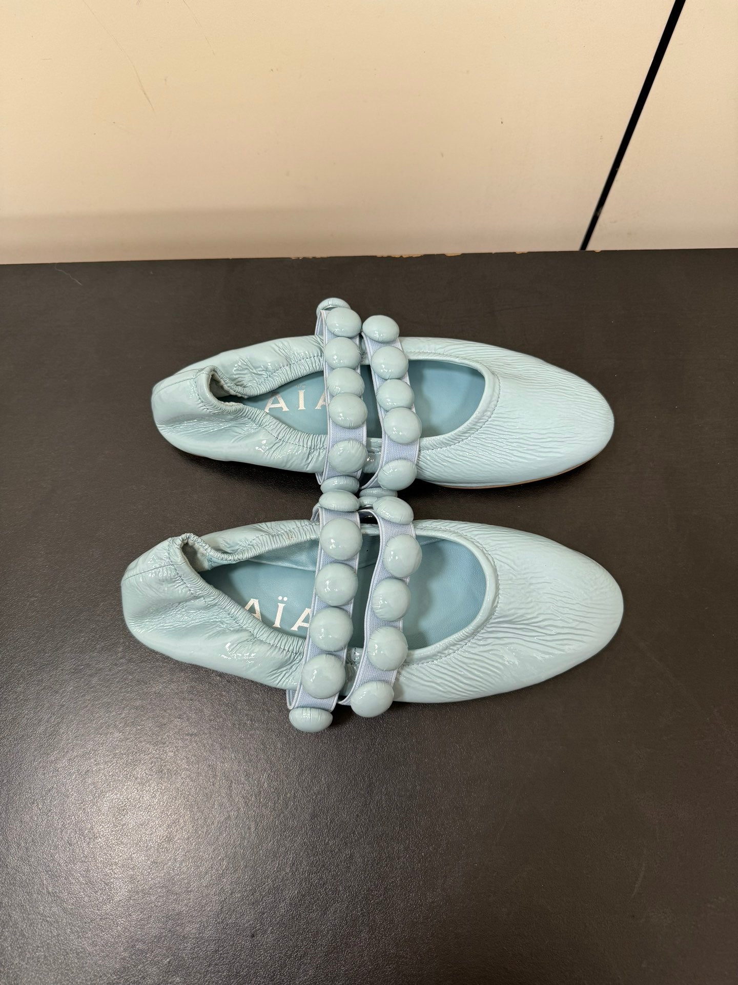 ALAIA SPHERE BALLET FLATS IN LIGHT BLUE LAMBSKIN - 35