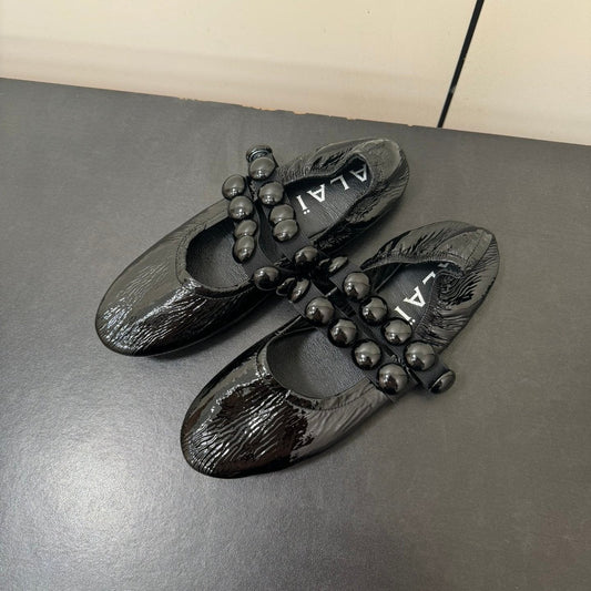 ALAIA SPHERE BALLET FLATS IN BLACK LAMBSKIN - 35