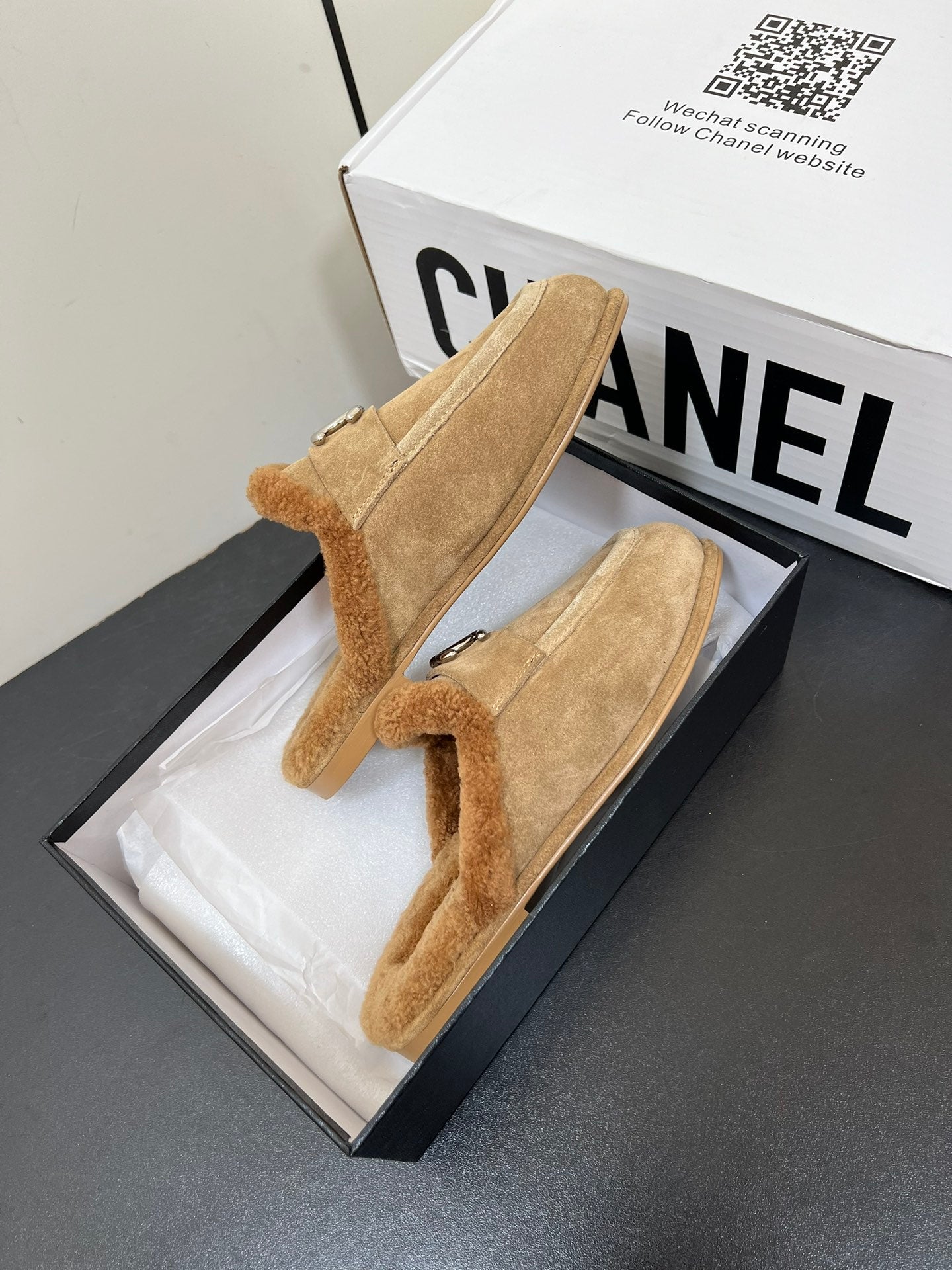LOAFERS MULE IN PEANUT BROWN SUEDE AND FLEECE LINING - 35