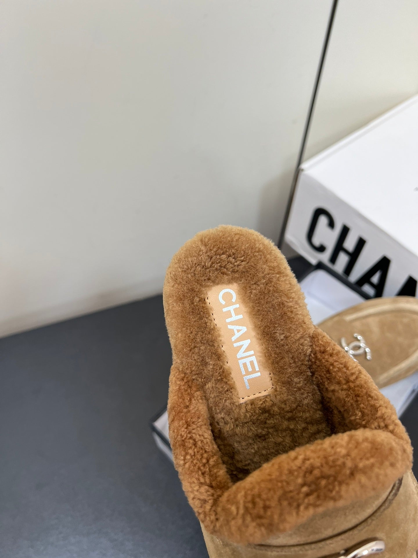 LOAFERS MULE IN PEANUT BROWN SUEDE AND FLEECE LINING - 35