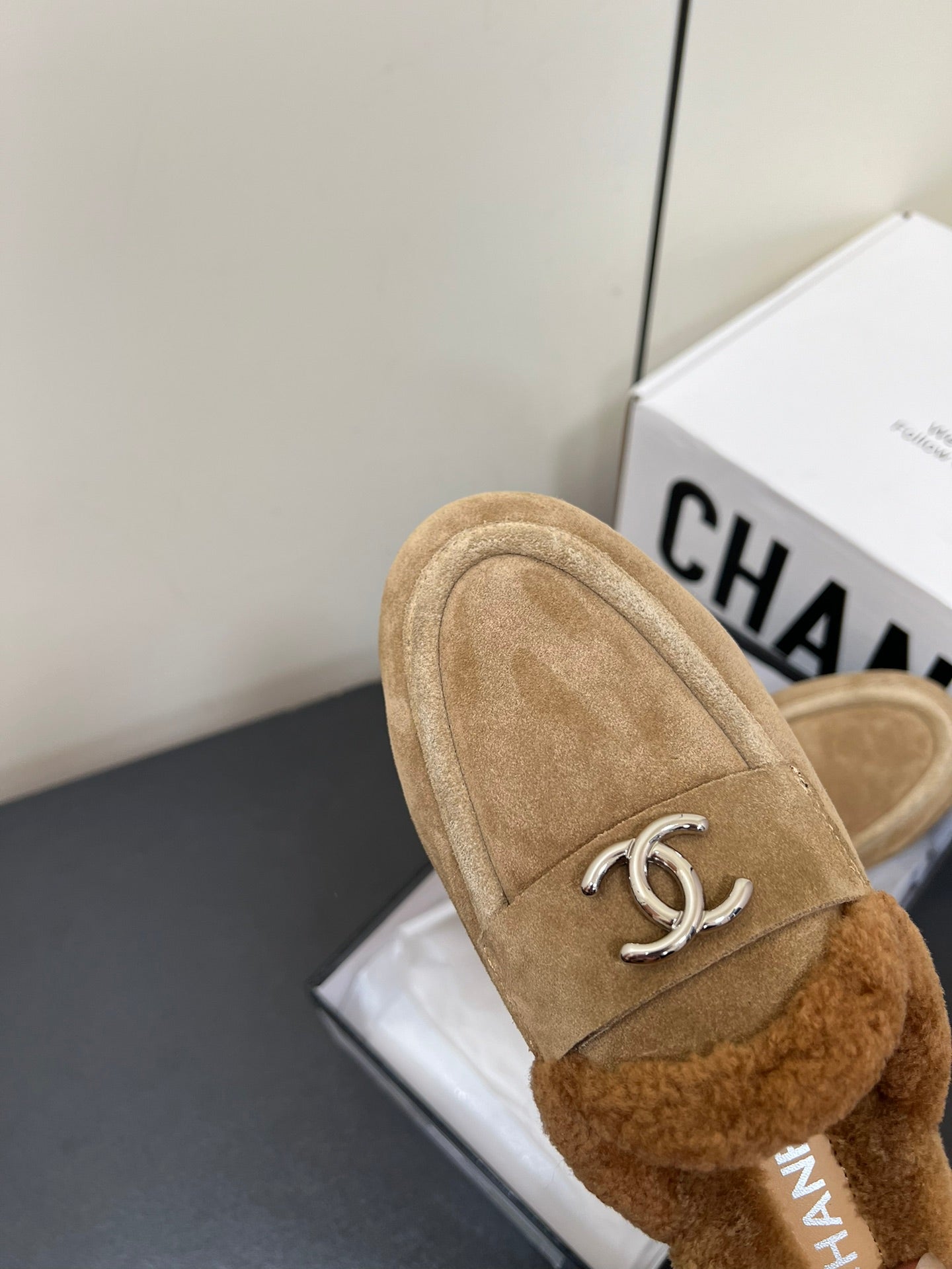 LOAFERS MULE IN PEANUT BROWN SUEDE AND FLEECE LINING - 35