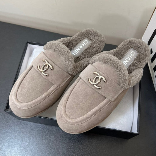 LOAFERS MULE IN DESERT BROWN SUEDE AND FLEECE LINING - 35