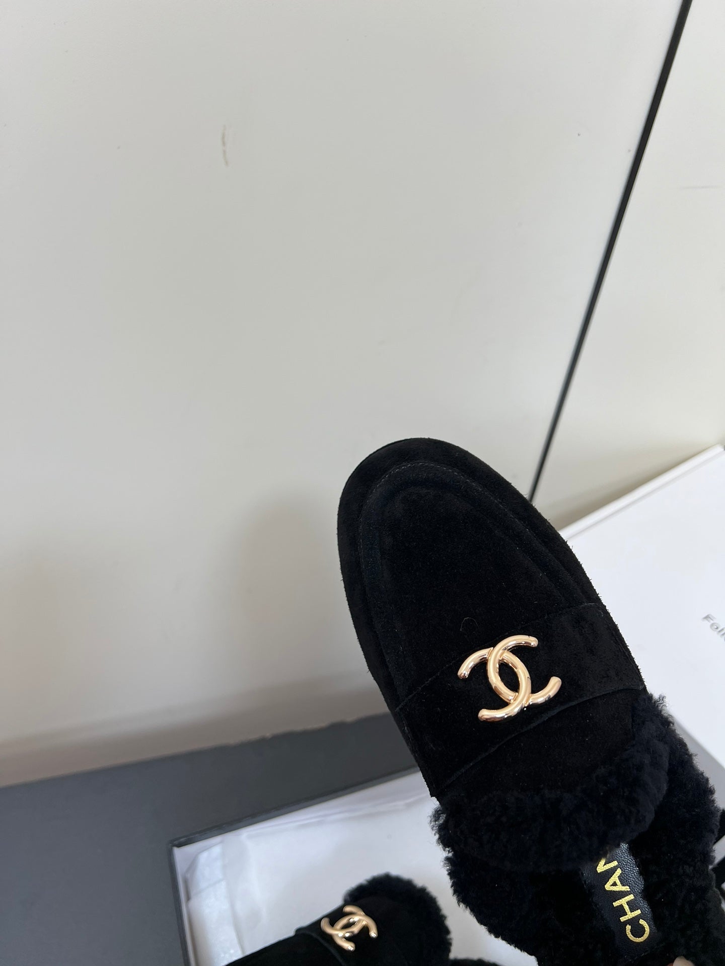 LOAFERS MULE IN BLACK SUEDE AND FLEECE LINING - 35