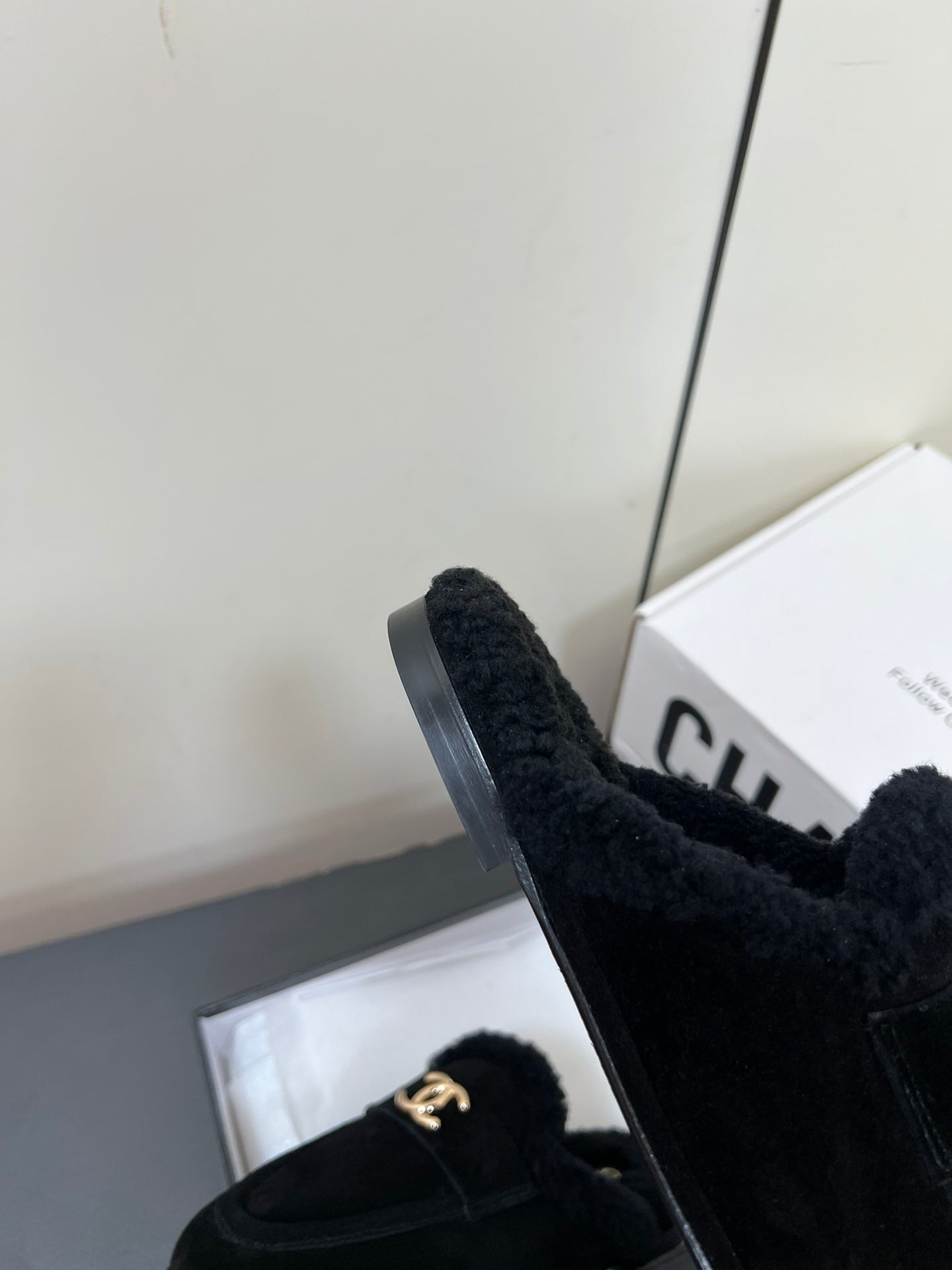 LOAFERS MULE IN BLACK SUEDE AND FLEECE LINING - 35
