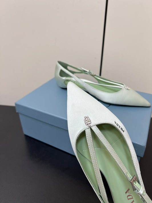 БАЛЕТКИ CUT-OUT З АТЛАСУ КОЛЬОРУ CHETWODE GREEN, ДЕКОРОВАНІ БІСЕРНИМ КАРЕ – 35