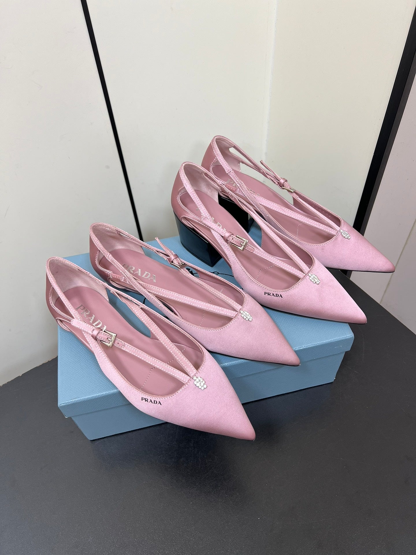 CUT-OUT BALLERINA FLAT IN BABY PINK SATIN ATTACHED BEAD BUCKLE - 35