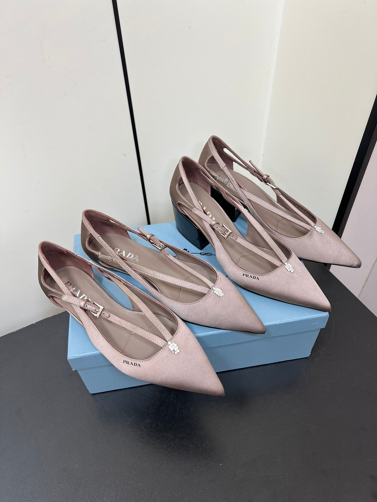 CUT-OUT BALLERINA FLAT IN HAZELNUT BEIGE SATIN ATTACHED BEAD BUCKLE - 35