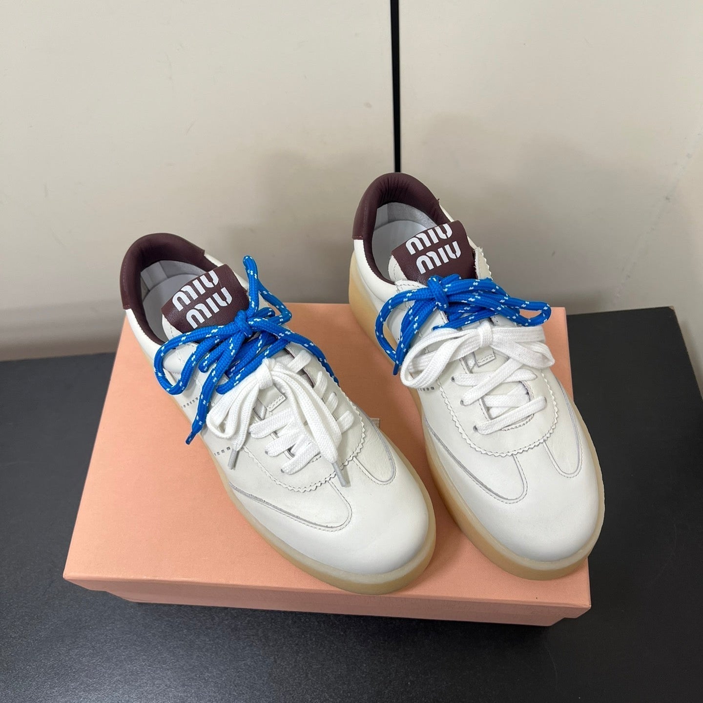 THICK-SOLED RETRO SNEAKERS IN WHITE MIX MERLOT SMOOTH LAMBSKIN - 35