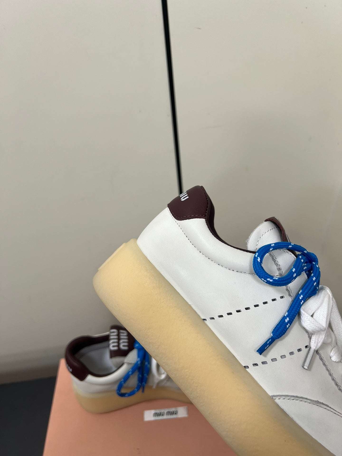 THICK-SOLED RETRO SNEAKERS IN WHITE MIX MERLOT SMOOTH LAMBSKIN - 35