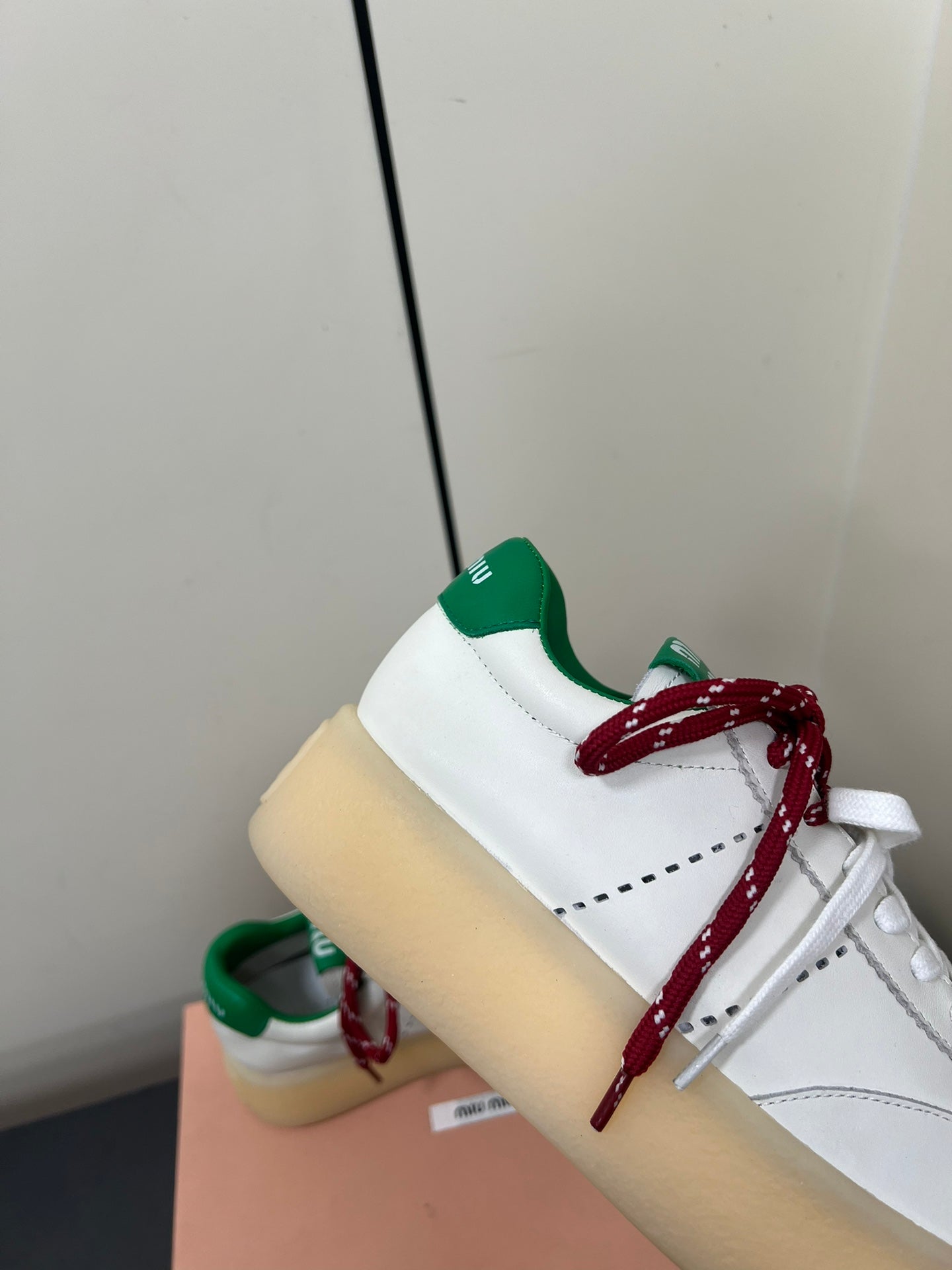 THICK-SOLED RETRO SNEAKERS IN WHITE MIX GREEN SMOOTH LAMBSKIN - 35