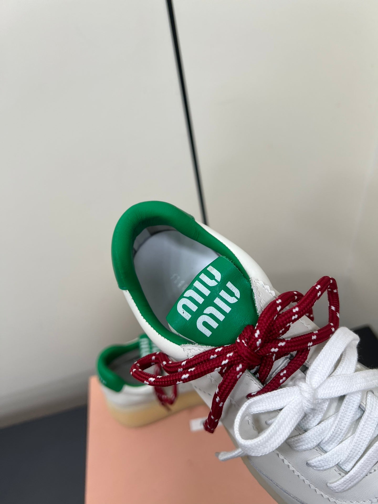 THICK-SOLED RETRO SNEAKERS IN WHITE MIX GREEN SMOOTH LAMBSKIN - 35