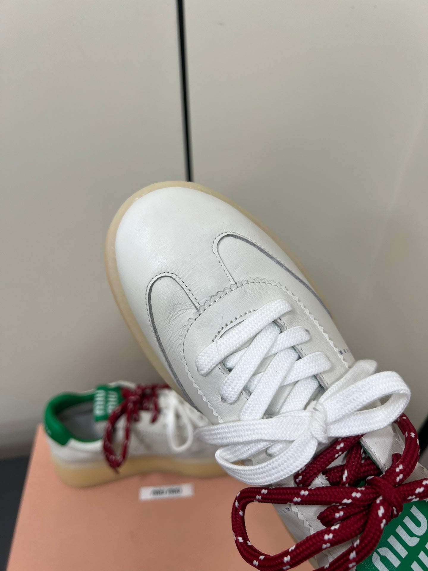 THICK-SOLED RETRO SNEAKERS IN WHITE MIX GREEN SMOOTH LAMBSKIN - 35