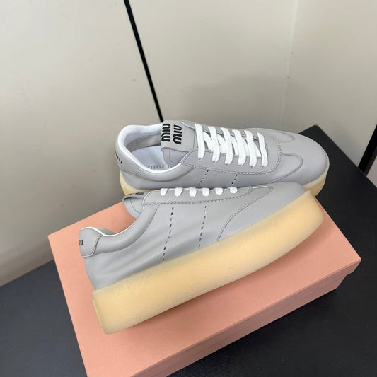 THICK-SOLED RETRO SNEAKERS IN PALE GRAY SMOOTH LAMBSKIN - 35