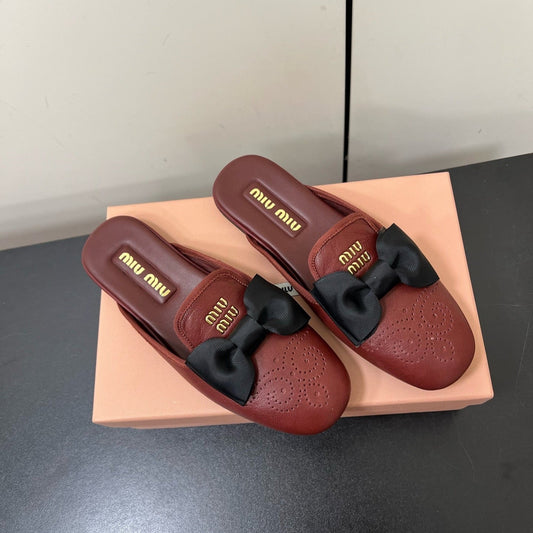 BOW MULES IN RED BROWN SHEEPSKIN - 35
