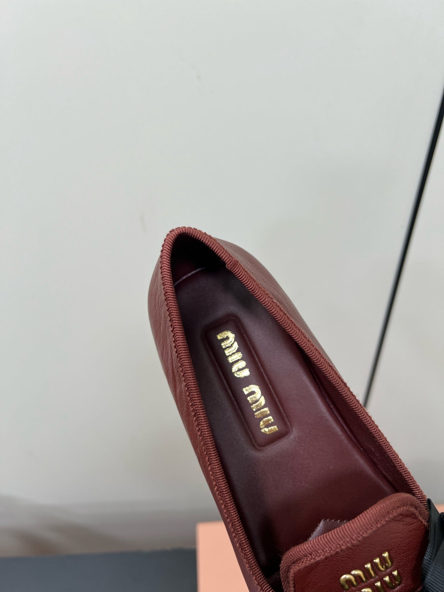 LOAFERS WITH BOW IN RED BROWN SHEEPSKIN - 35