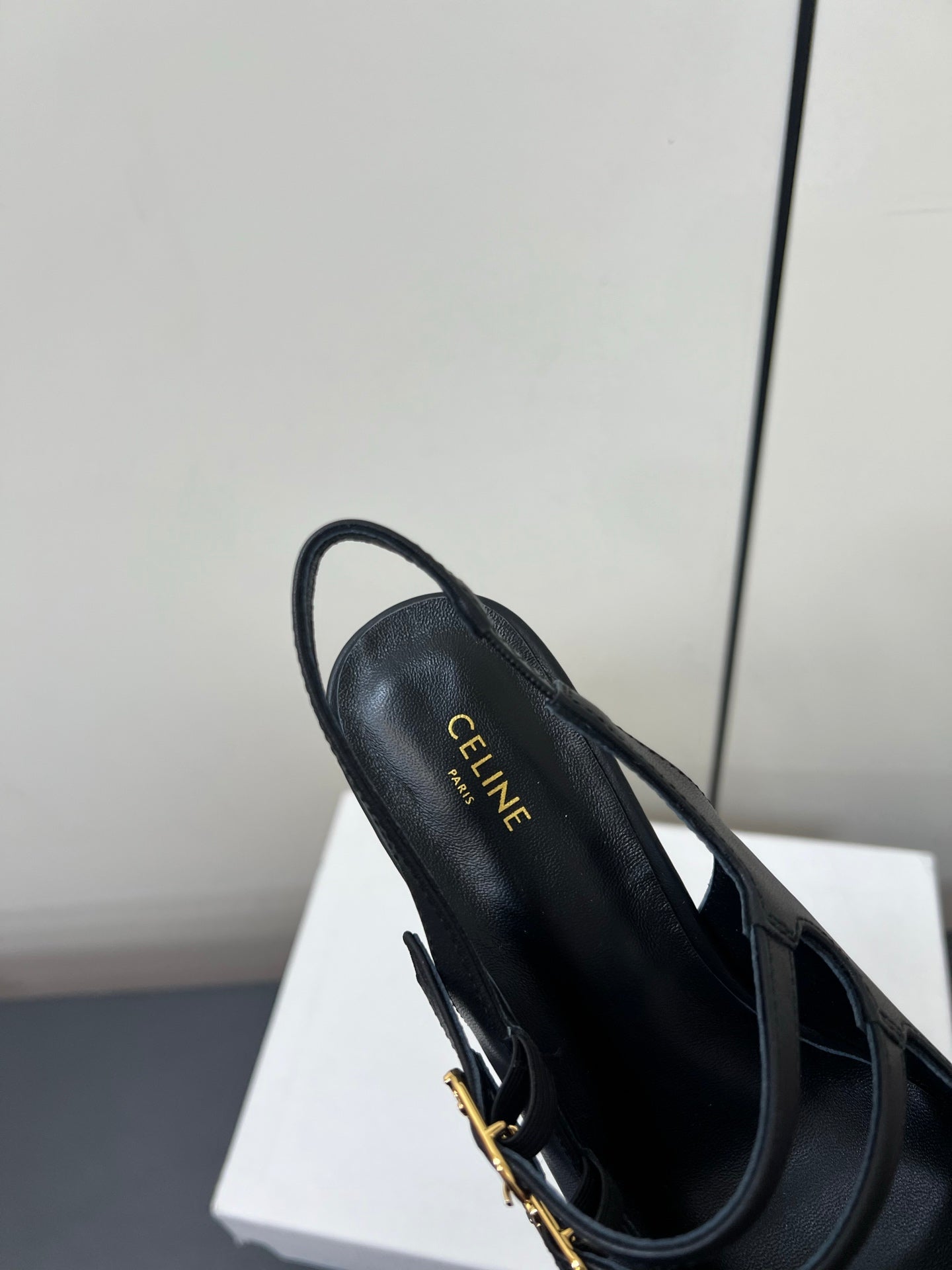 JUDY DOUBLE STRAP MARY JANE SLINGBACK IN BLACK SMOOTH CALFSKIN - 34