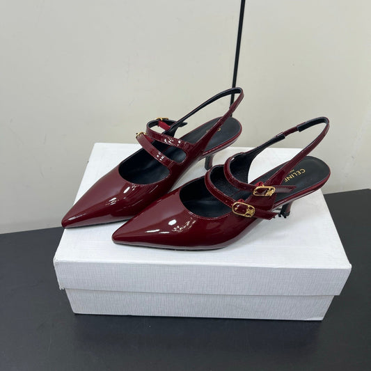 JUDY DOUBLE STRAP MARY JANE SLINGBACK IN BURGUNDY RED PATENT CALFSKIN - 34