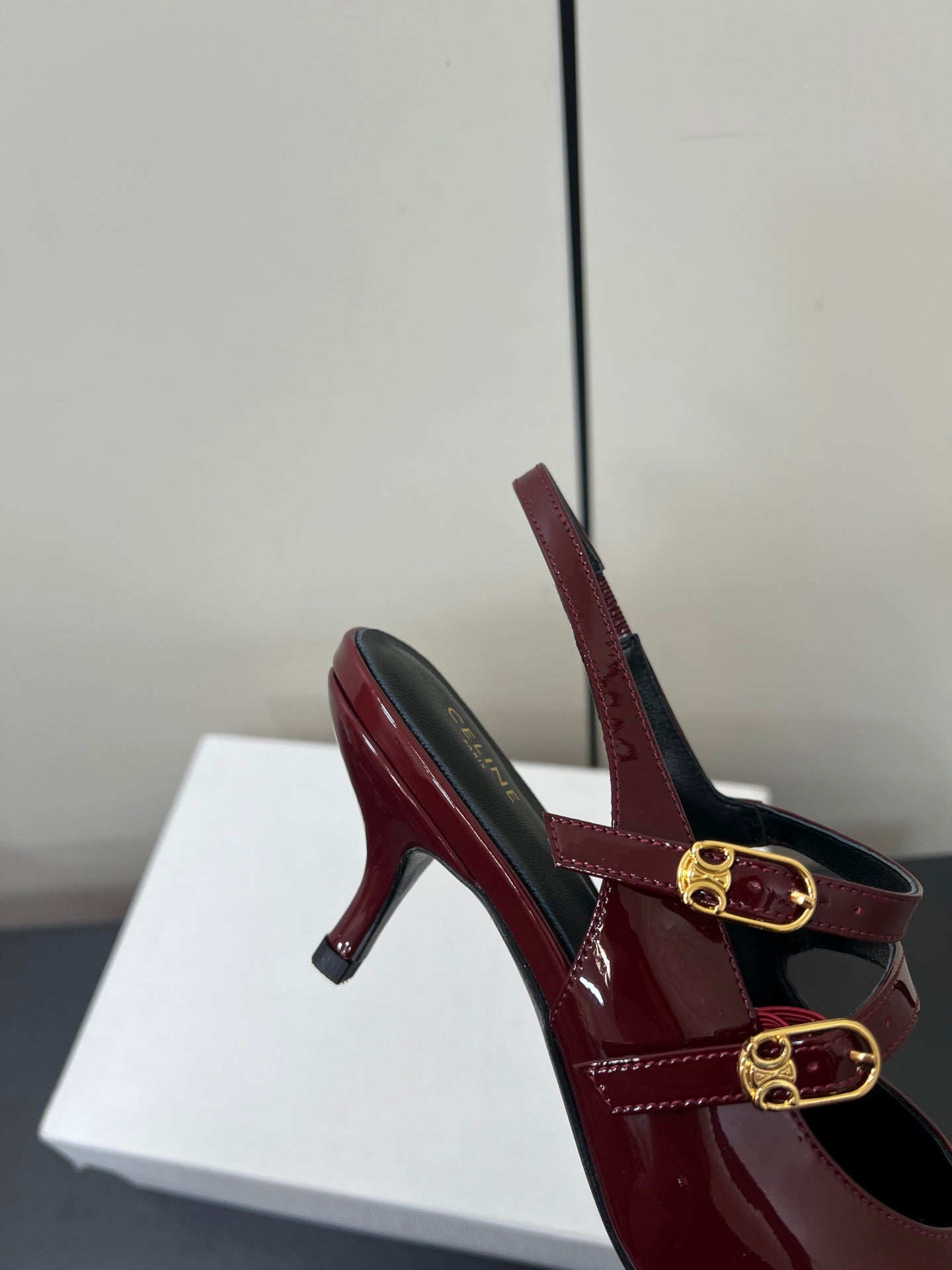 JUDY DOUBLE STRAP MARY JANE SLINGBACK IN BURGUNDY RED PATENT CALFSKIN - 34