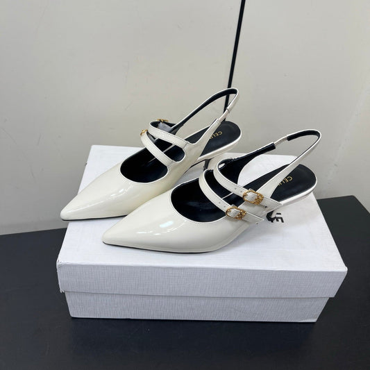 JUDY DOUBLE STRAP MARY JANE SLINGBACK IN WHITE PATENT CALFSKIN - 34