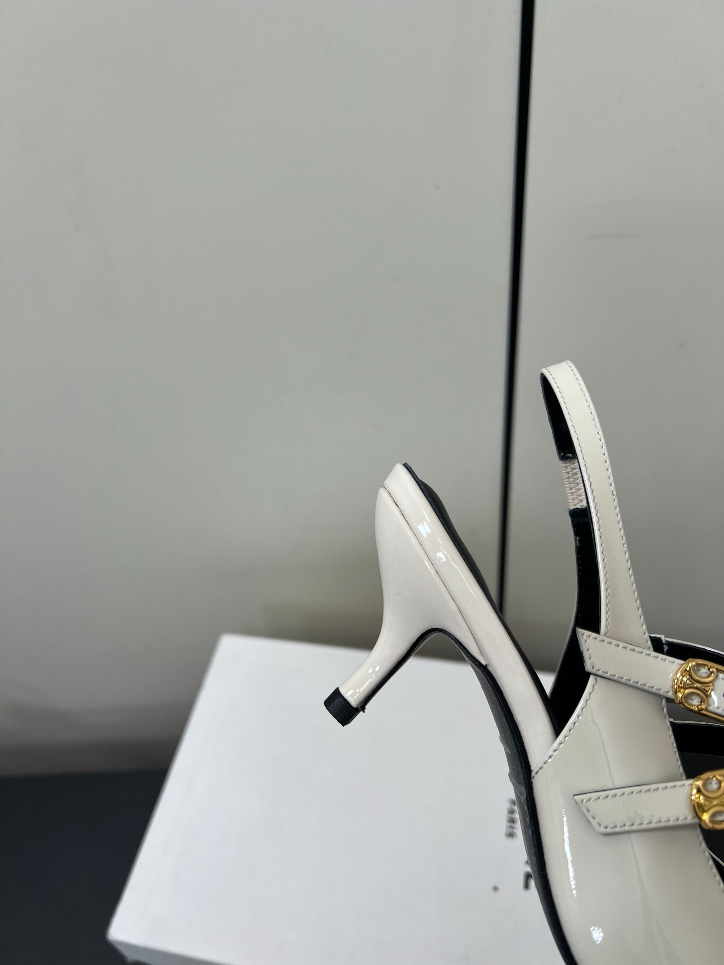 JUDY DOUBLE STRAP MARY JANE SLINGBACK IN WHITE PATENT CALFSKIN - 34