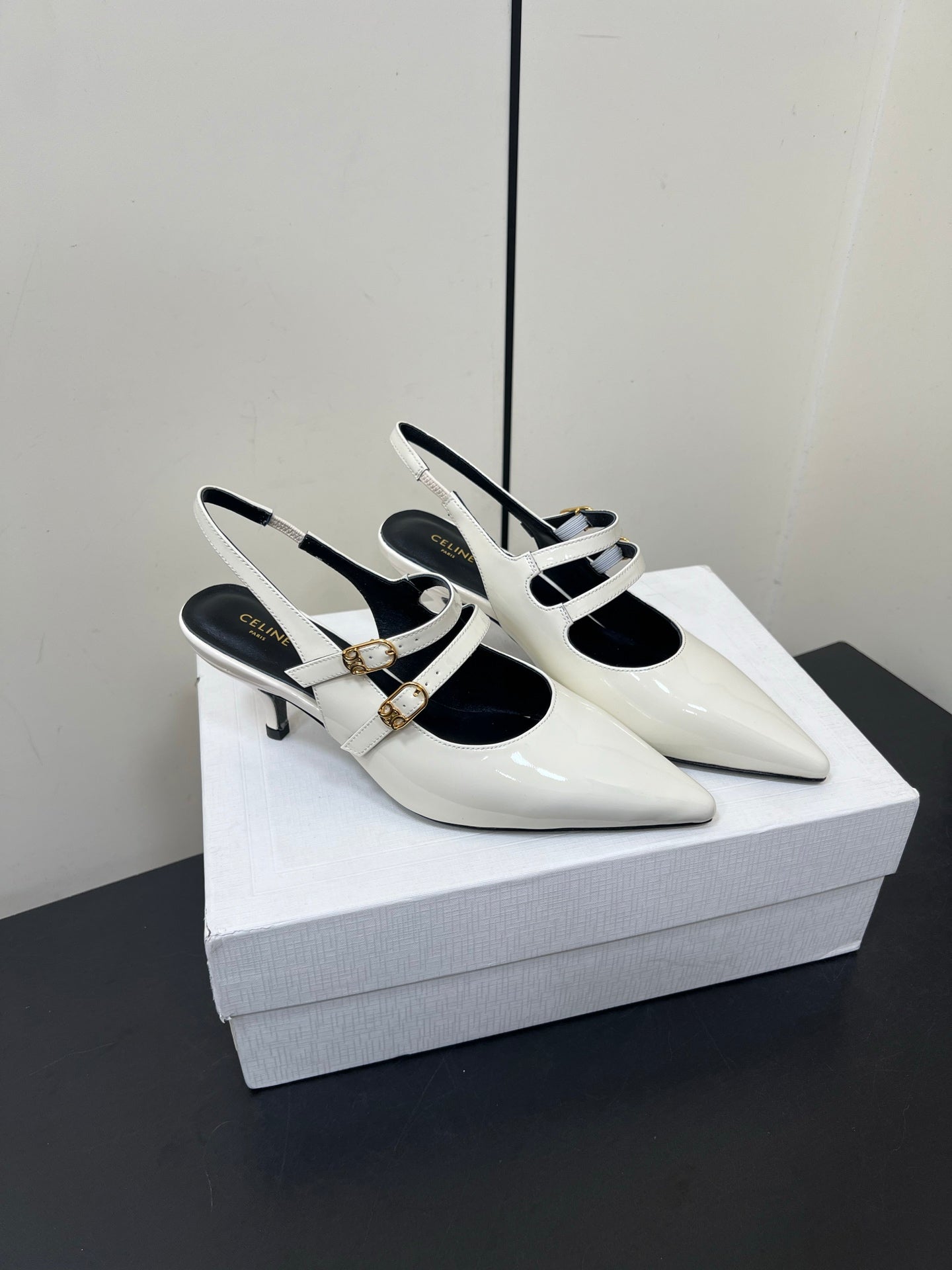 JUDY DOUBLE STRAP MARY JANE SLINGBACK IN WHITE PATENT CALFSKIN - 34
