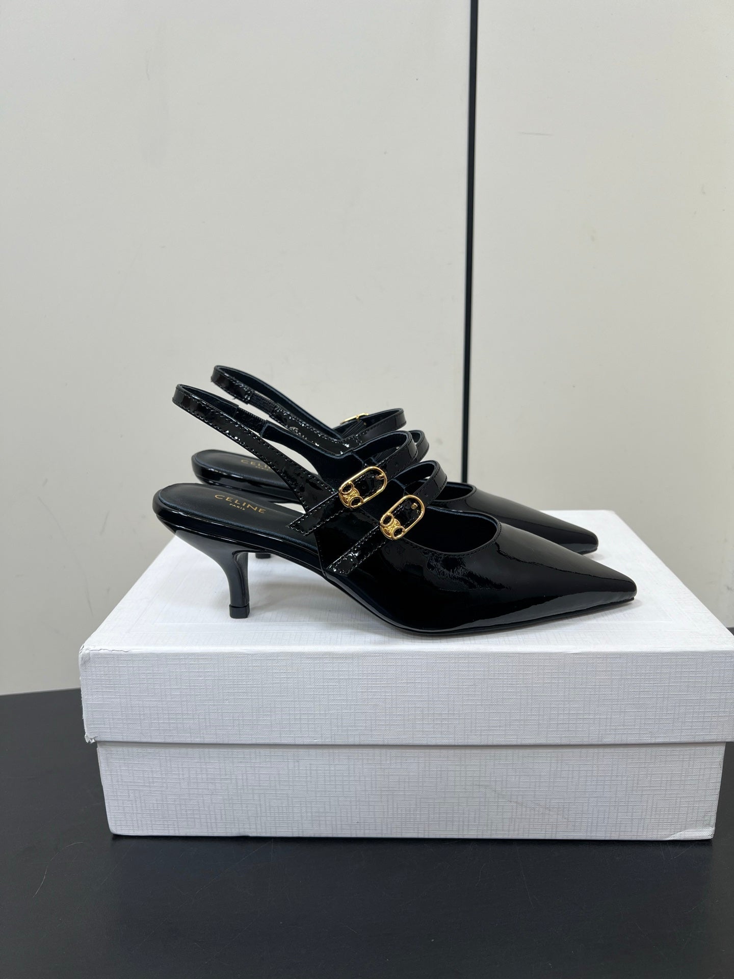 JUDY DOUBLE STRAP MARY JANE SLINGBACK IN BLACK PATENT CALFSKIN - 34