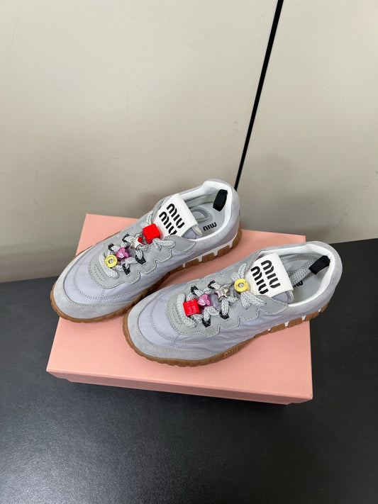 TYRE SNEAKERS IN GREY TECHNICAL FABRIC AND SUEDE WITH STICKER - 34