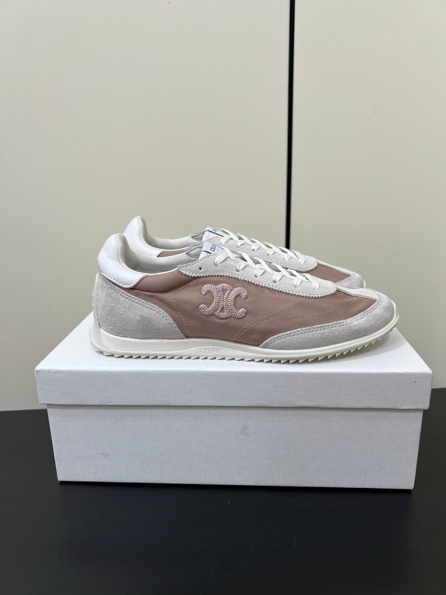 CELINE 25S RACER FORREST GUMP SNEAKERS IN PINK AND GRAY MERCERIZED CALFSKIN - 35