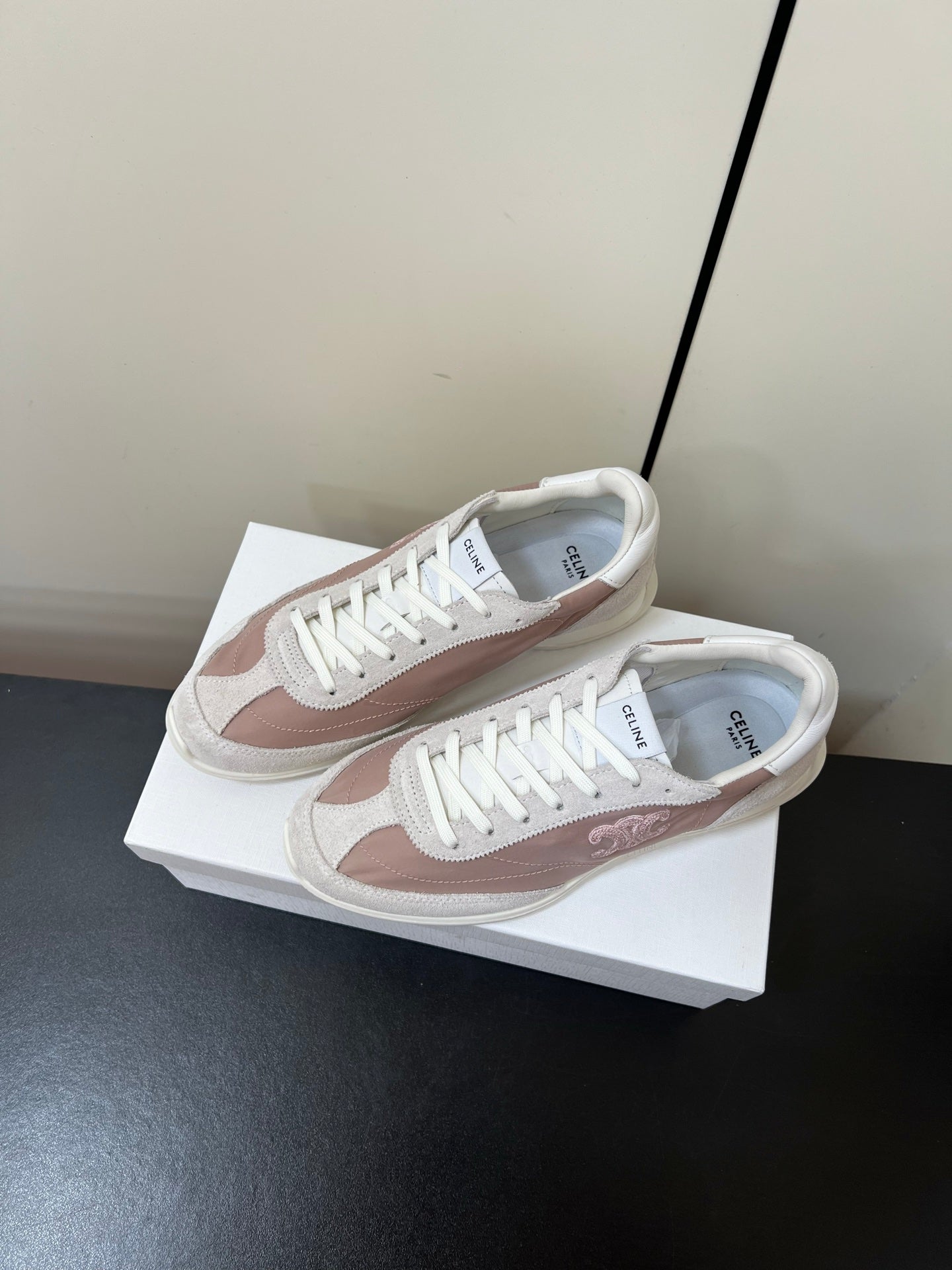CELINE 25S RACER FORREST GUMP SNEAKERS IN PINK AND GRAY MERCERIZED CALFSKIN - 35