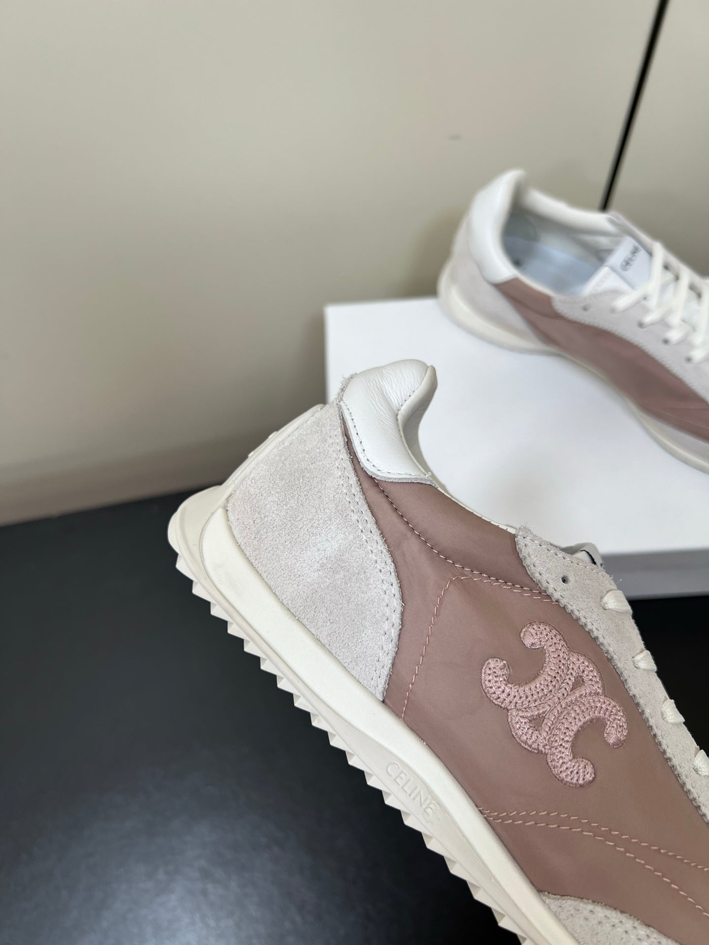 CELINE 25S RACER FORREST GUMP SNEAKERS IN PINK AND GRAY MERCERIZED CALFSKIN - 35