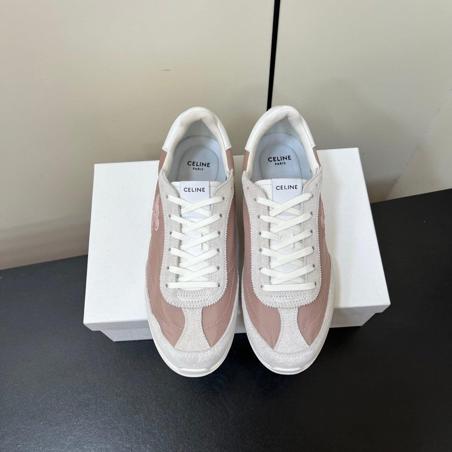 CELINE 25S RACER FORREST GUMP SNEAKERS IN PINK AND GRAY MERCERIZED CALFSKIN - 35