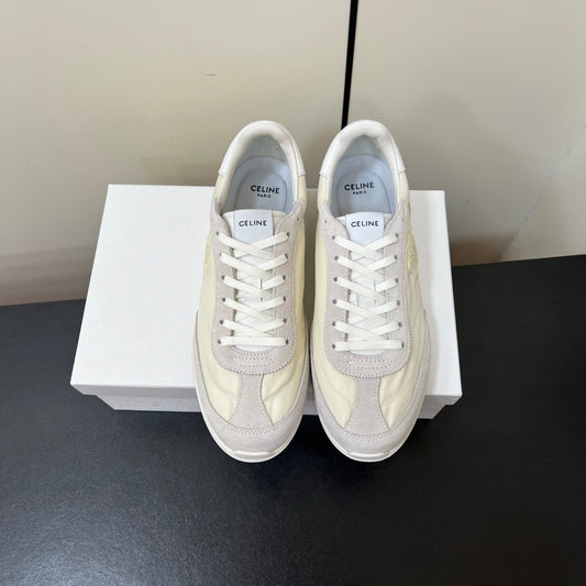 CELINE 25S RACER FORREST GUMP SNEAKERS IN IVORY AND GRAY MERCERIZED CALFSKIN - 35
