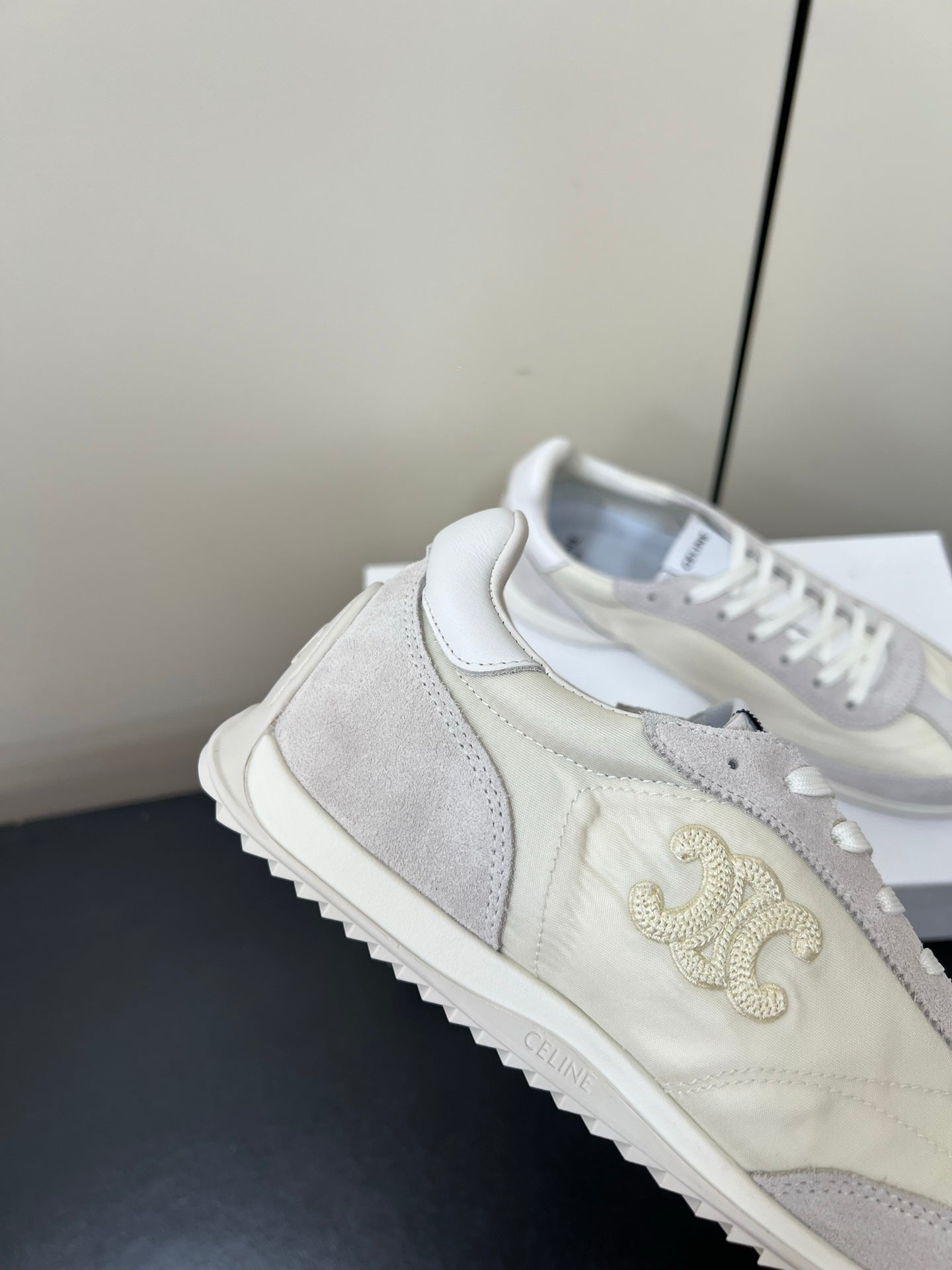 CELINE 25S RACER FORREST GUMP SNEAKERS IN IVORY AND GRAY MERCERIZED CALFSKIN - 35