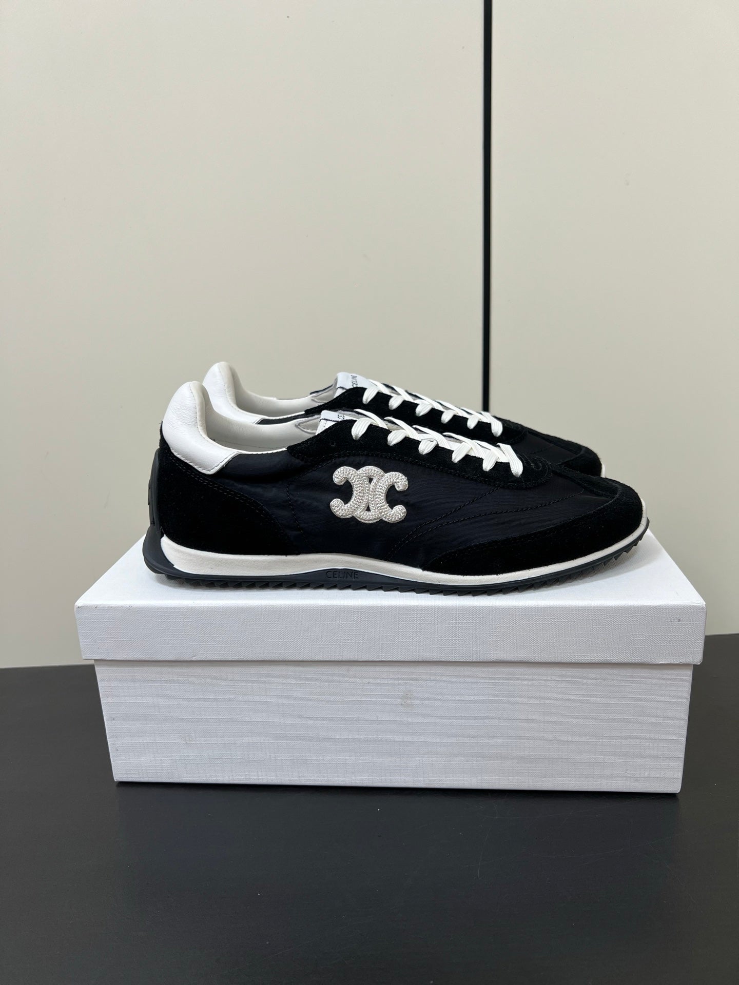 CELINE 25S RACER FORREST GUMP SNEAKERS IN BLACK MERCERIZED CALFSKIN - 35