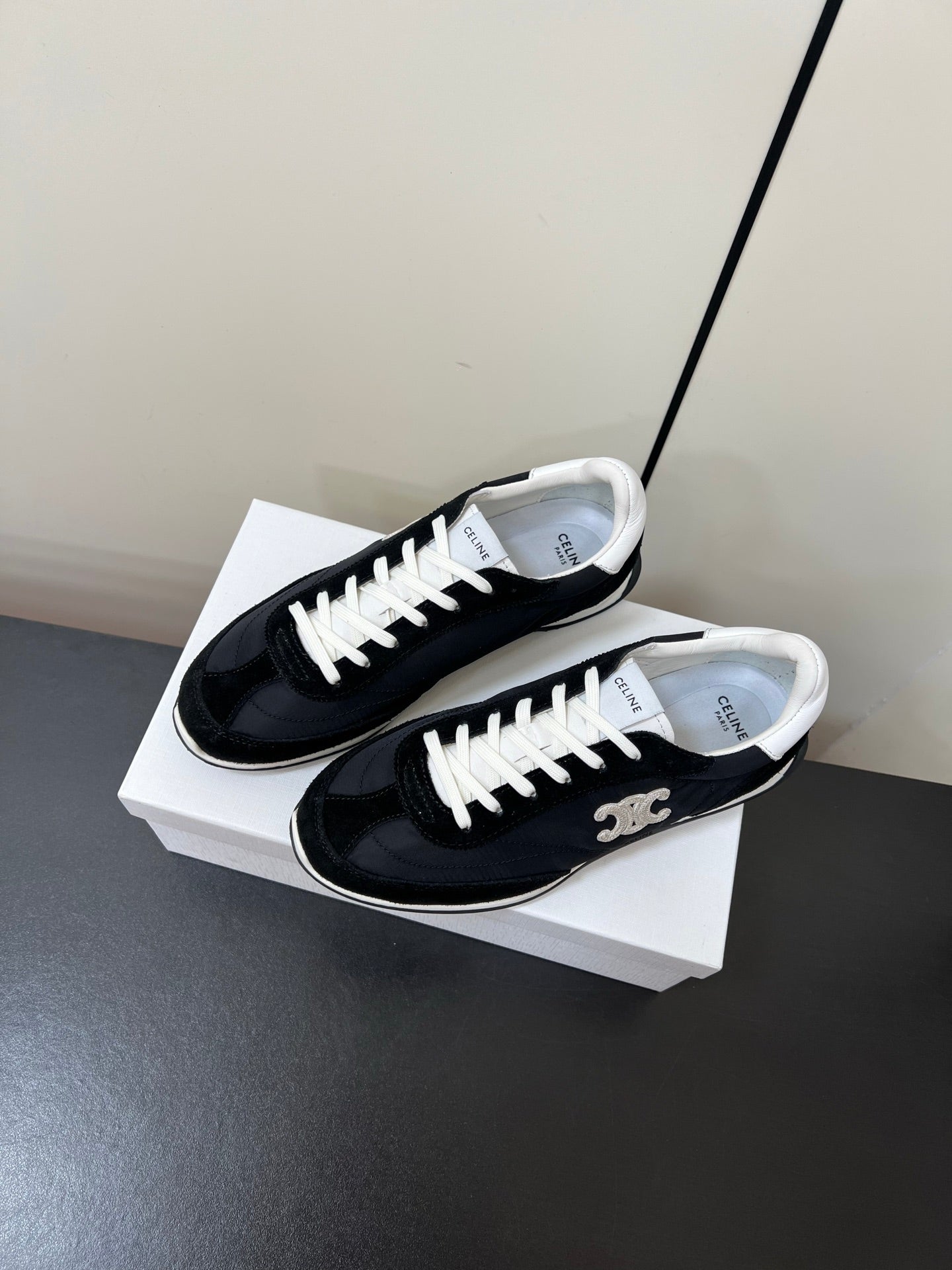 CELINE 25S RACER FORREST GUMP SNEAKERS IN BLACK MERCERIZED CALFSKIN - 35