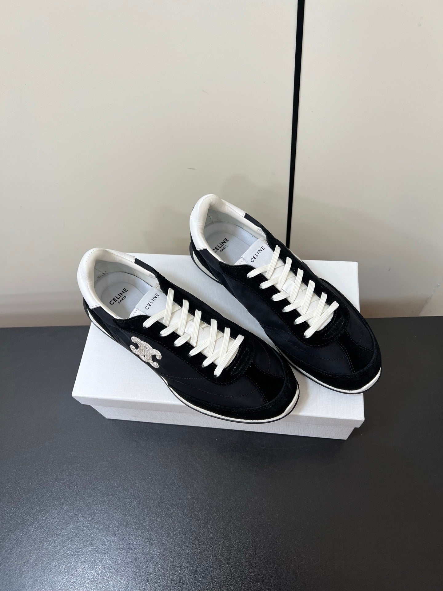 CELINE 25S RACER FORREST GUMP SNEAKERS IN BLACK MERCERIZED CALFSKIN - 35