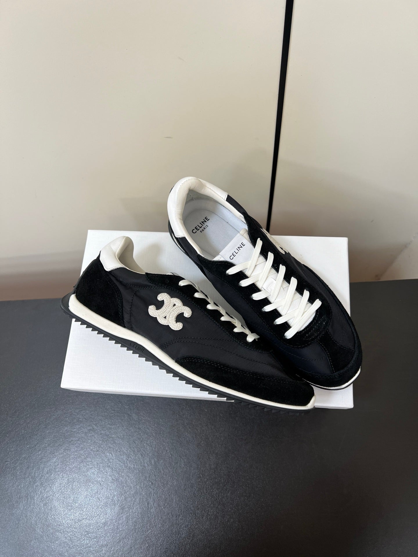 CELINE 25S RACER FORREST GUMP SNEAKERS IN BLACK MERCERIZED CALFSKIN - 35