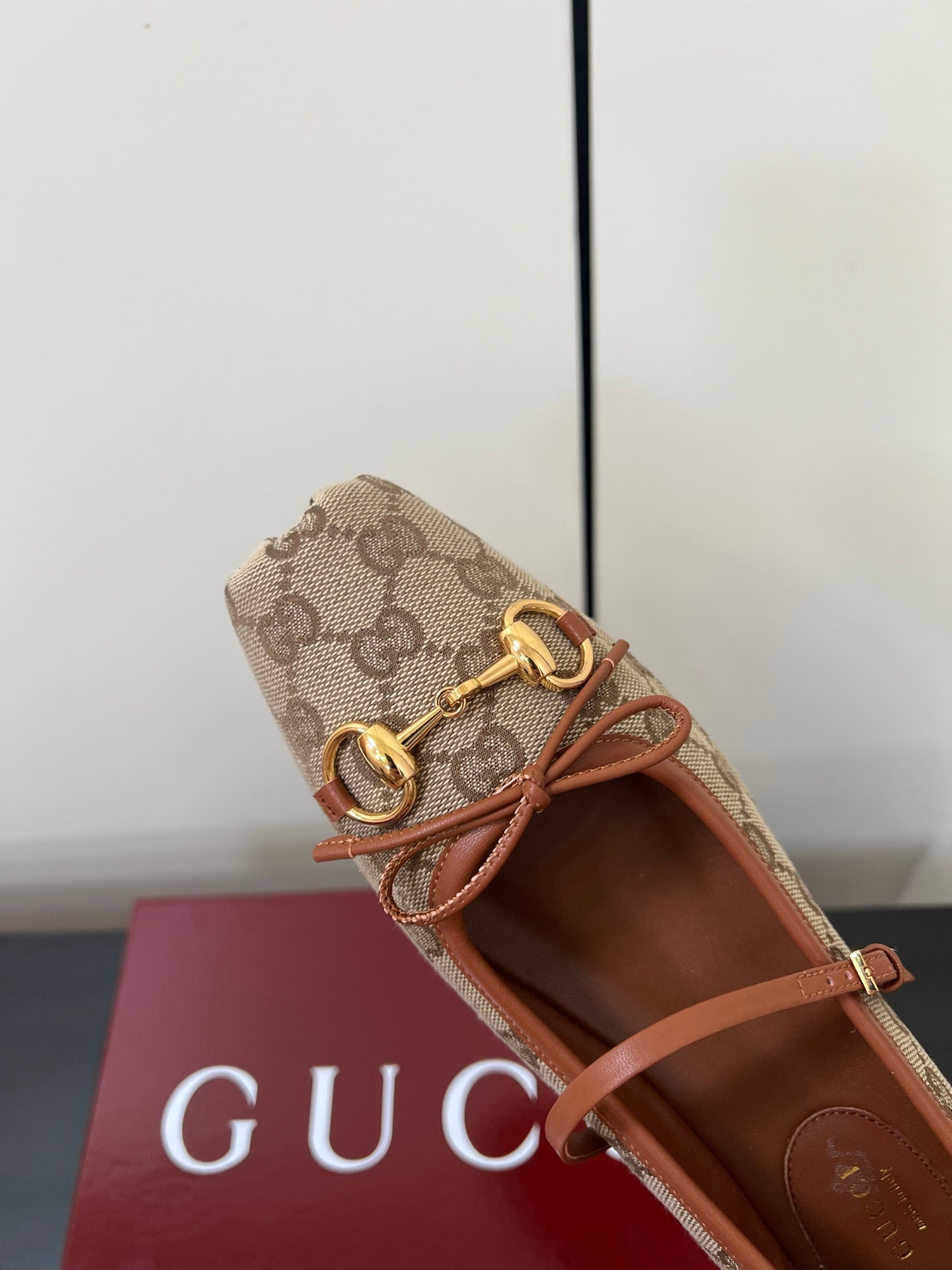 GG MARY JANE 25S IN MINK BROWN CANVAS MIX LAMBSKIN WITH GOLD HARDWARE - 35