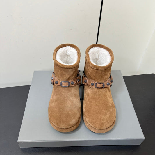 BALENCIAGA 25S ALASKA ANKLE BOOTS IN BROWN SUEDE AND LAMBSKIN - 35