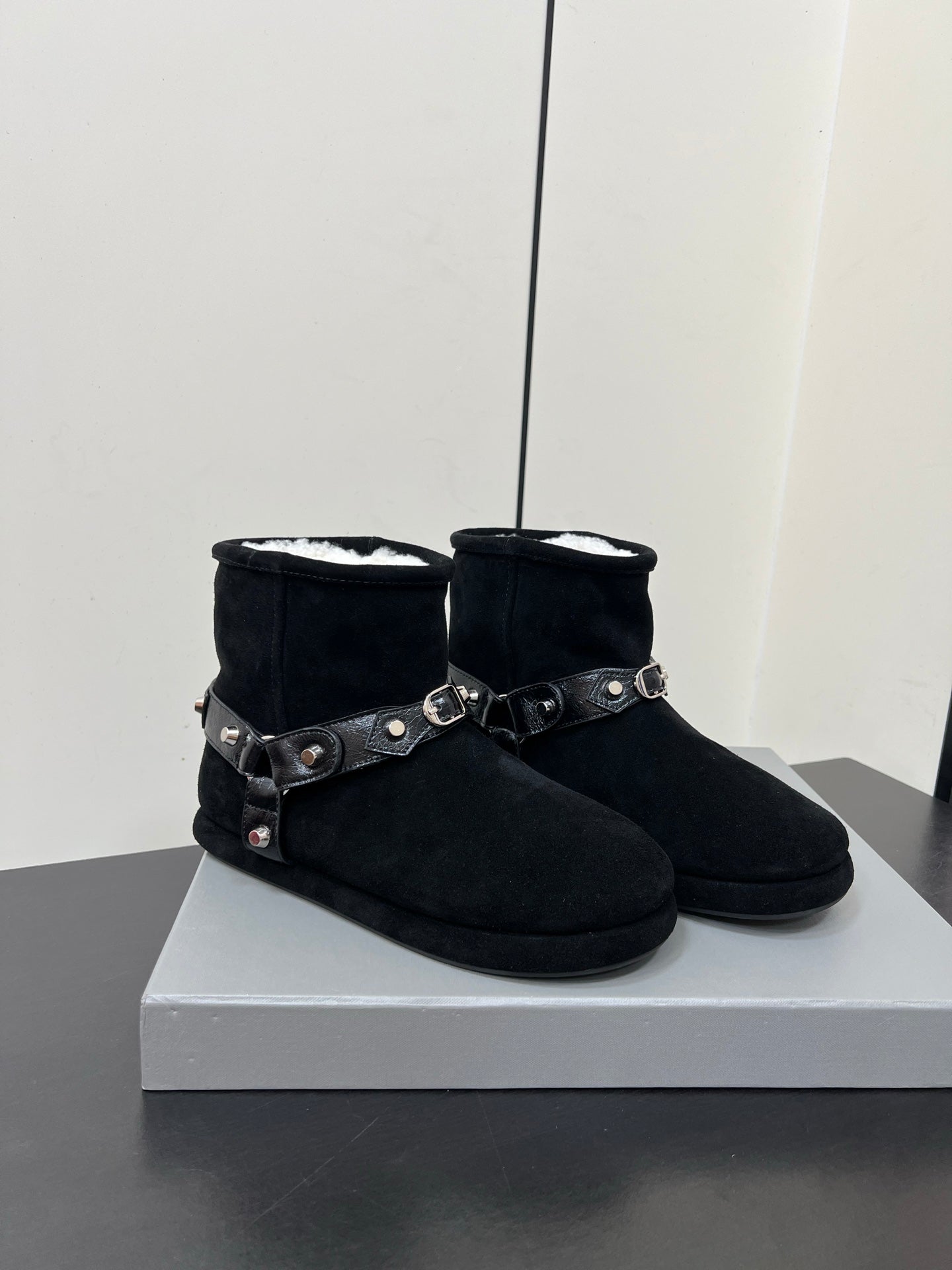 BALENCIAGA 25S ALASKA ANKLE BOOTS IN BLACK SUEDE AND LAMBSKIN WITH SILVER HARDWARE - 35