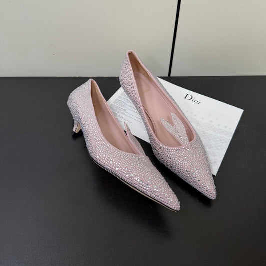 DIOR 26S ГОСТРОНОСІ ТУФЛІ НА ВИСОКИХ ПІДБОРАХ 35 ММ З РОЖЕВОЇ ЗАМШІ З КРИСТАЛАМИ