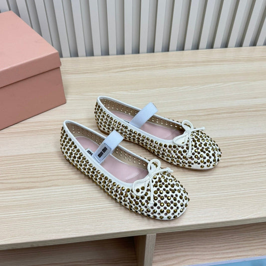 RHINESTONES MARY JANE FLATS IN CREAM SUEDE - 35