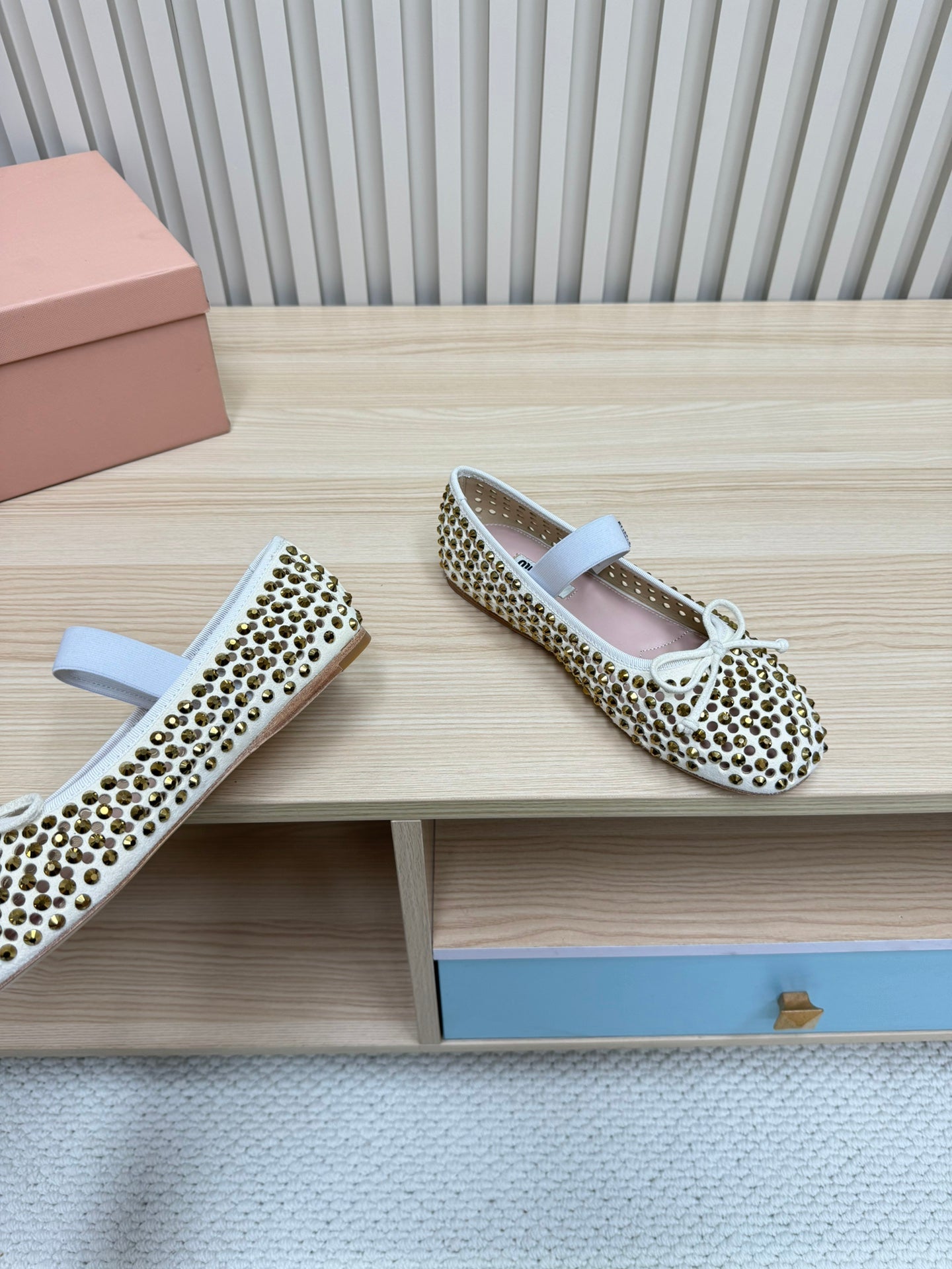RHINESTONES MARY JANE FLATS IN CREAM SUEDE - 35