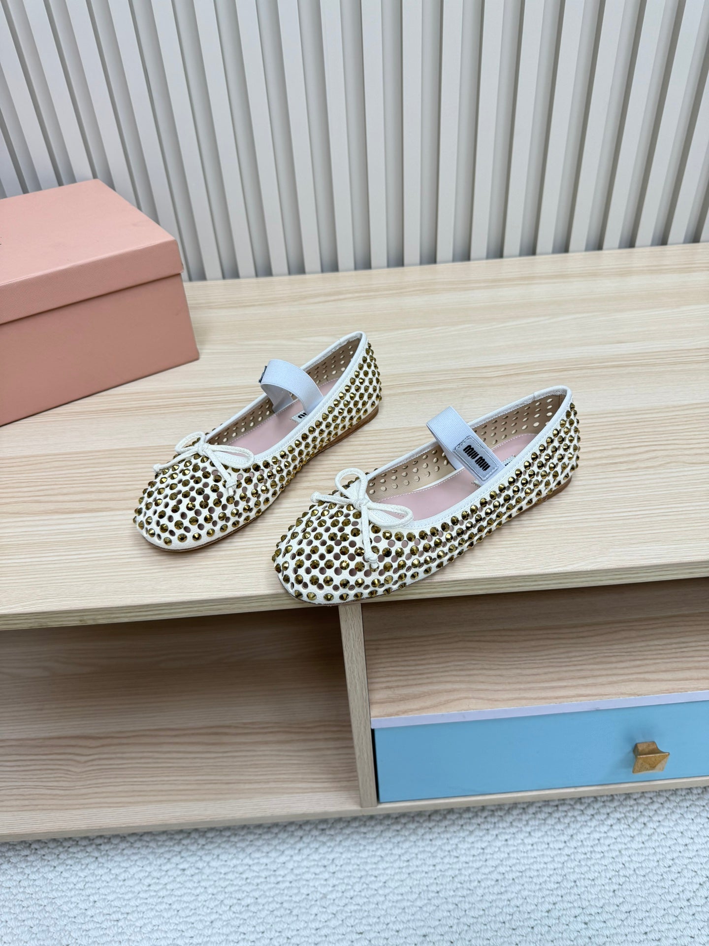 RHINESTONES MARY JANE FLATS IN CREAM SUEDE - 35