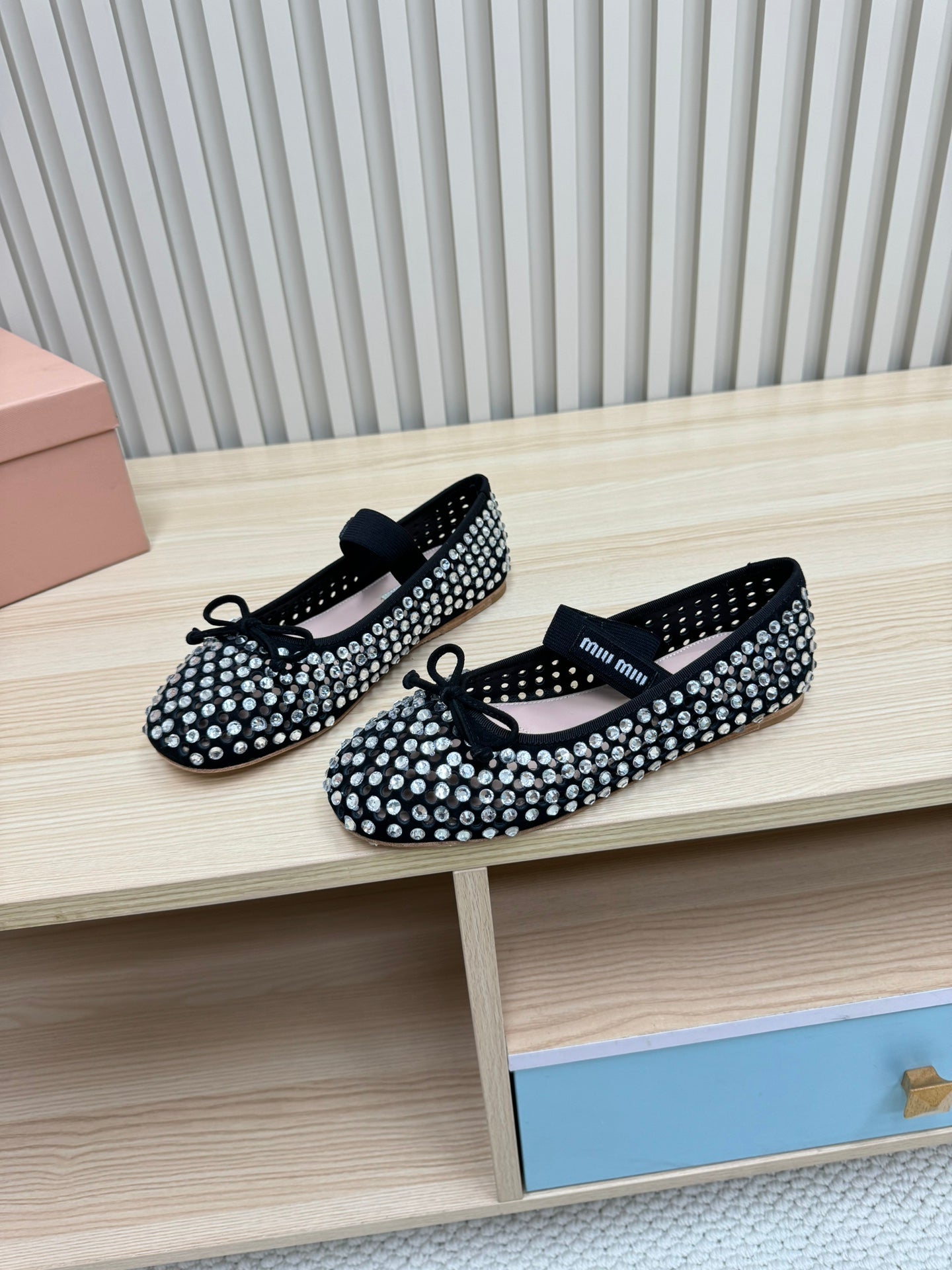 RHINESTONES MARY JANE FLATS IN BLACK SUEDE - 35